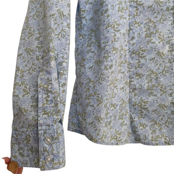 Eddie Bauer Light Blue + Green Floral Print Cotton Long Sleeve Blouse XS - Picture 2 of 7